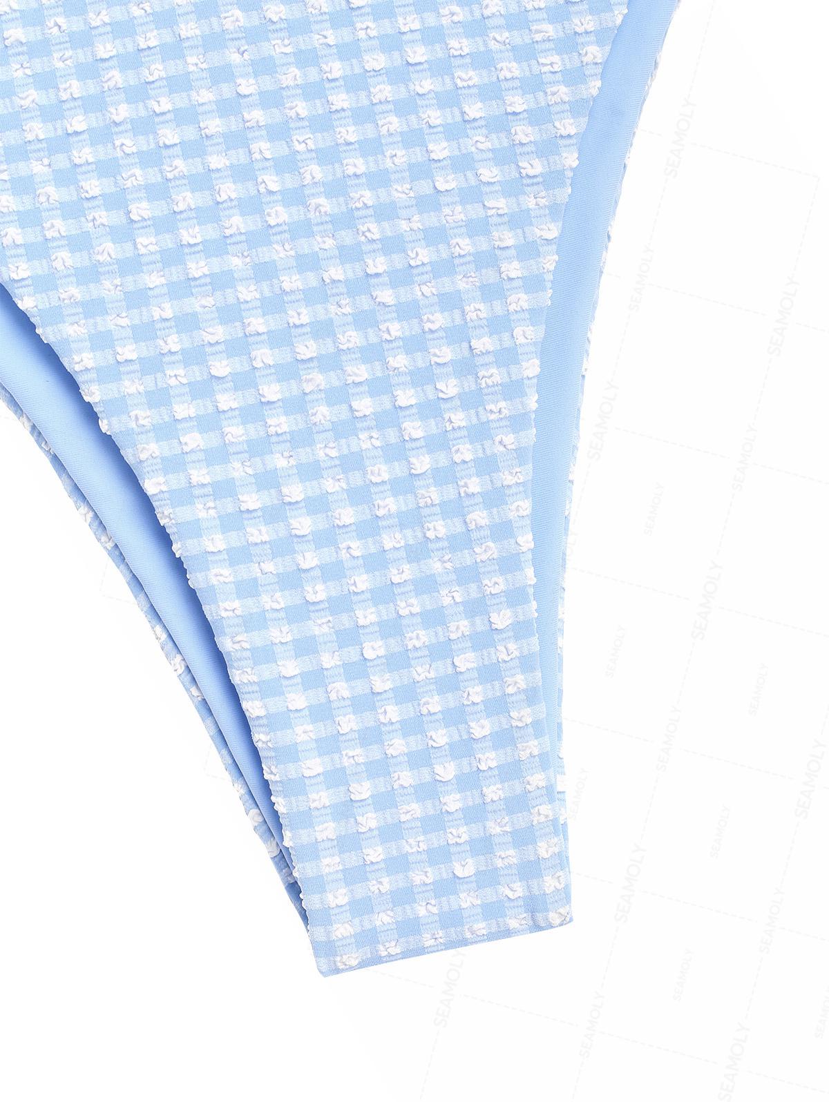 Seamolly Gingham Textured Bowknot Cinched  Underwire Bikini Set