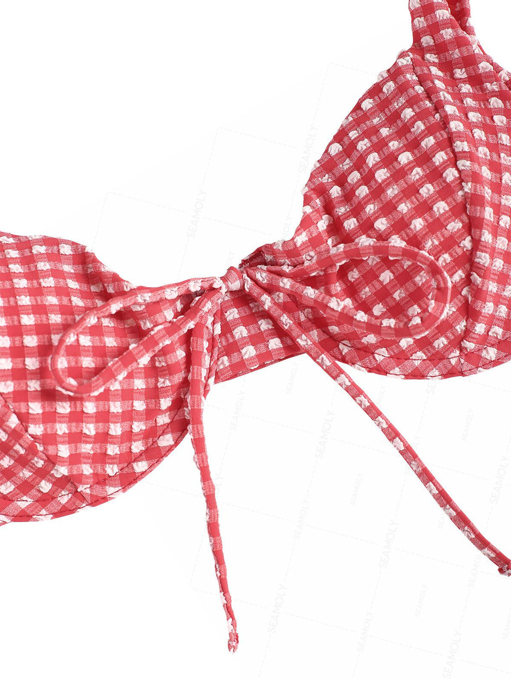Seamolly Gingham Textured Bowknot Cinched Underwire Bikini Set