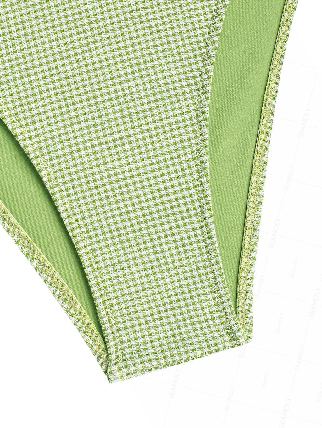 Seamolly Gingham Lace Bowknot Tie Side Tankini Set