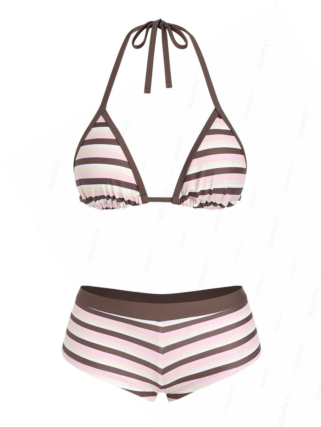 Seamolly Colorblock Striped Halter Triangle Boyshorts Bikini Set