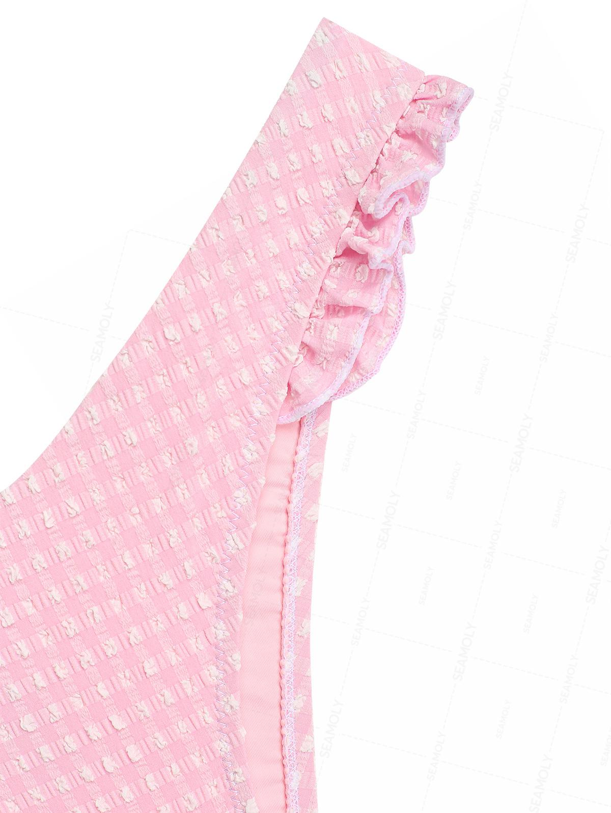 Seamolly Gingham Lace Bowknot Halter Triangle Cheeky Bikini Set