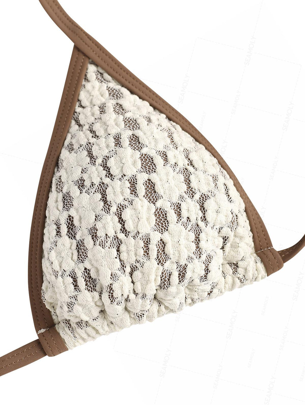 Seamolly Contrast Binding Lace Cutout Tied Side  Boyshorts Bikini Set