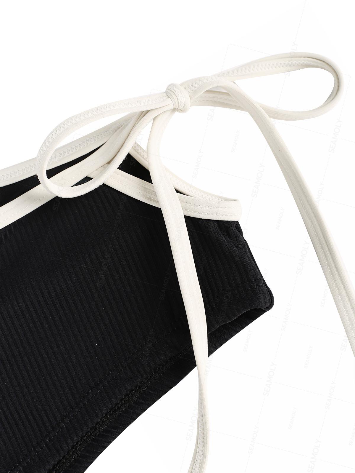 Seamolly Contrast Binding  Cutout Tied Side Boyshorts Bikini Set