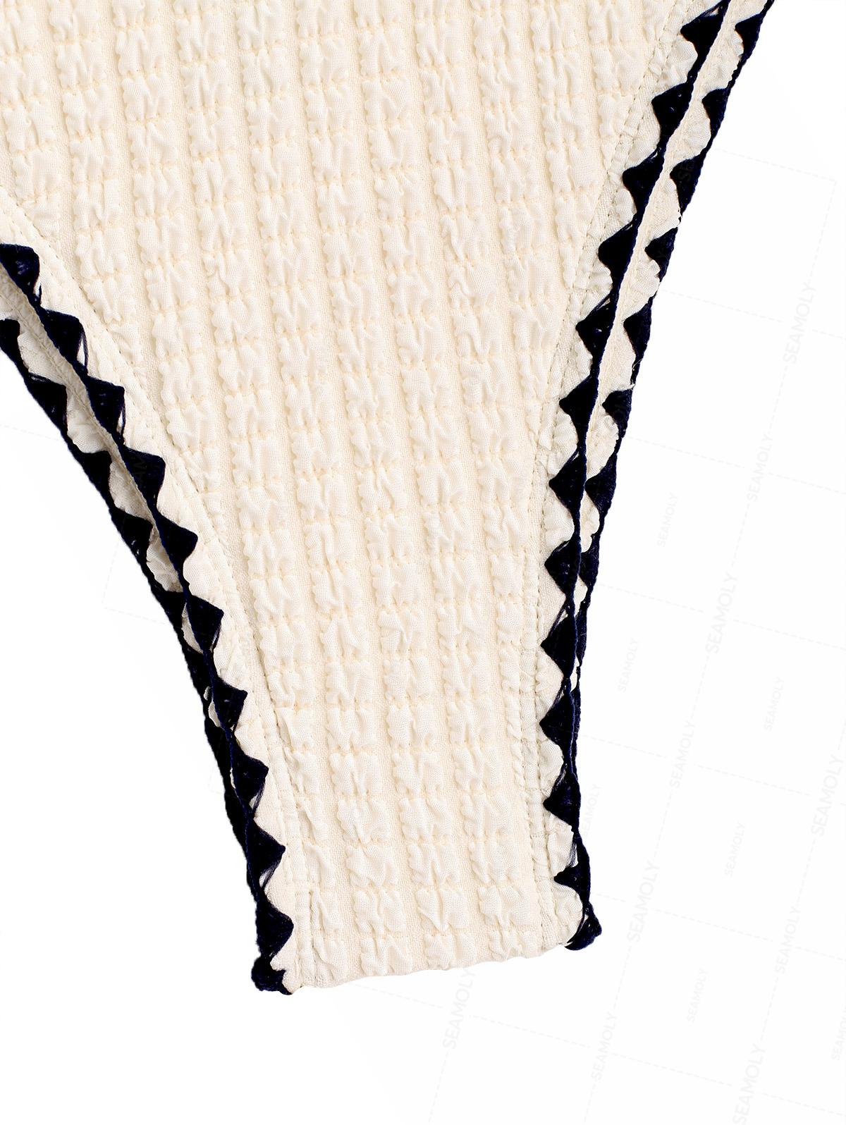 Seamolly Contrast Color Textured Whip Stitching Tied Bikini Set