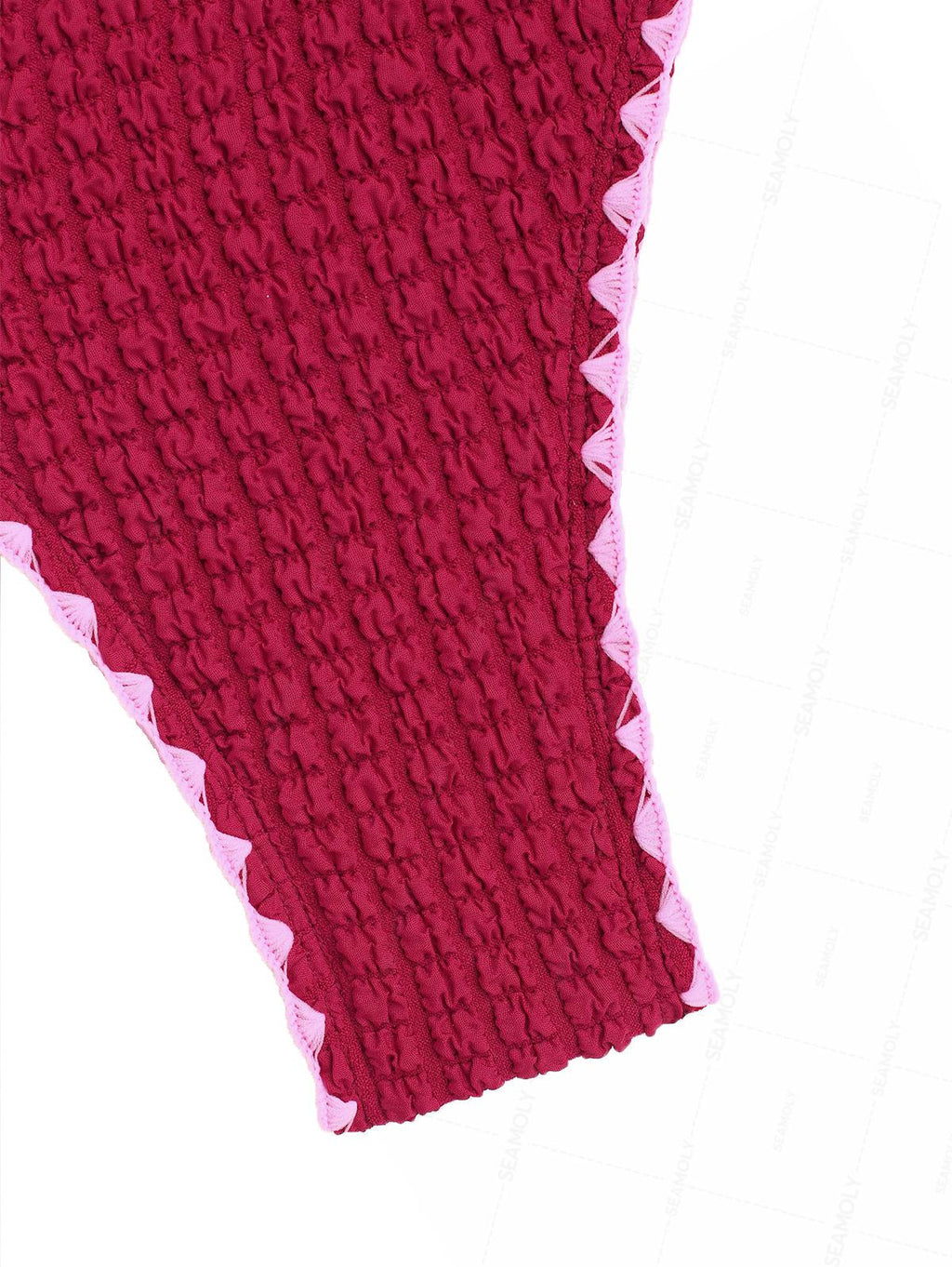 Seamolly Contrast Color Textured Whip Stitching Tied Bikini Set