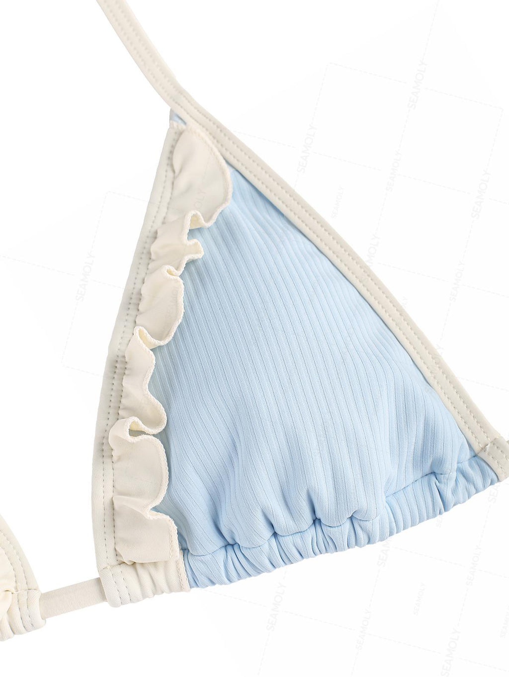Seamolly Ribbed Ruffles Trim Halter Triangle Boyshorts Bikini Set