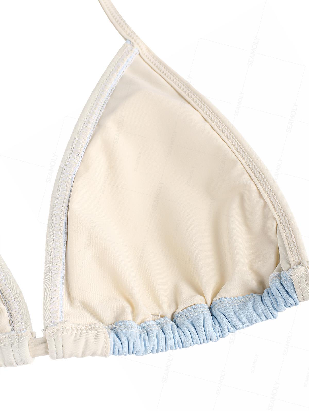 Seamolly Ribbed Ruffles Trim Halter Triangle Boyshorts Bikini Set