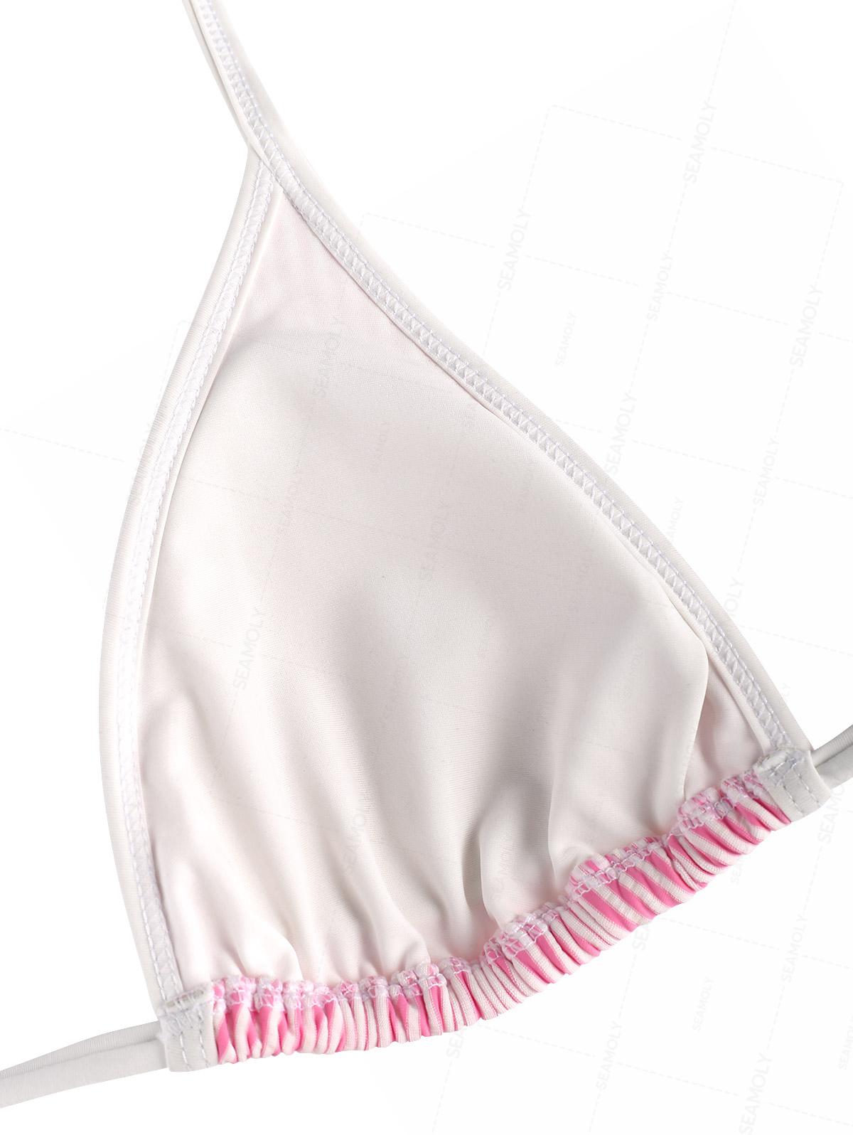 Seamolly Contrast Binding Striped Layered Peplum Halter Triangle Skirtini Bikini Set