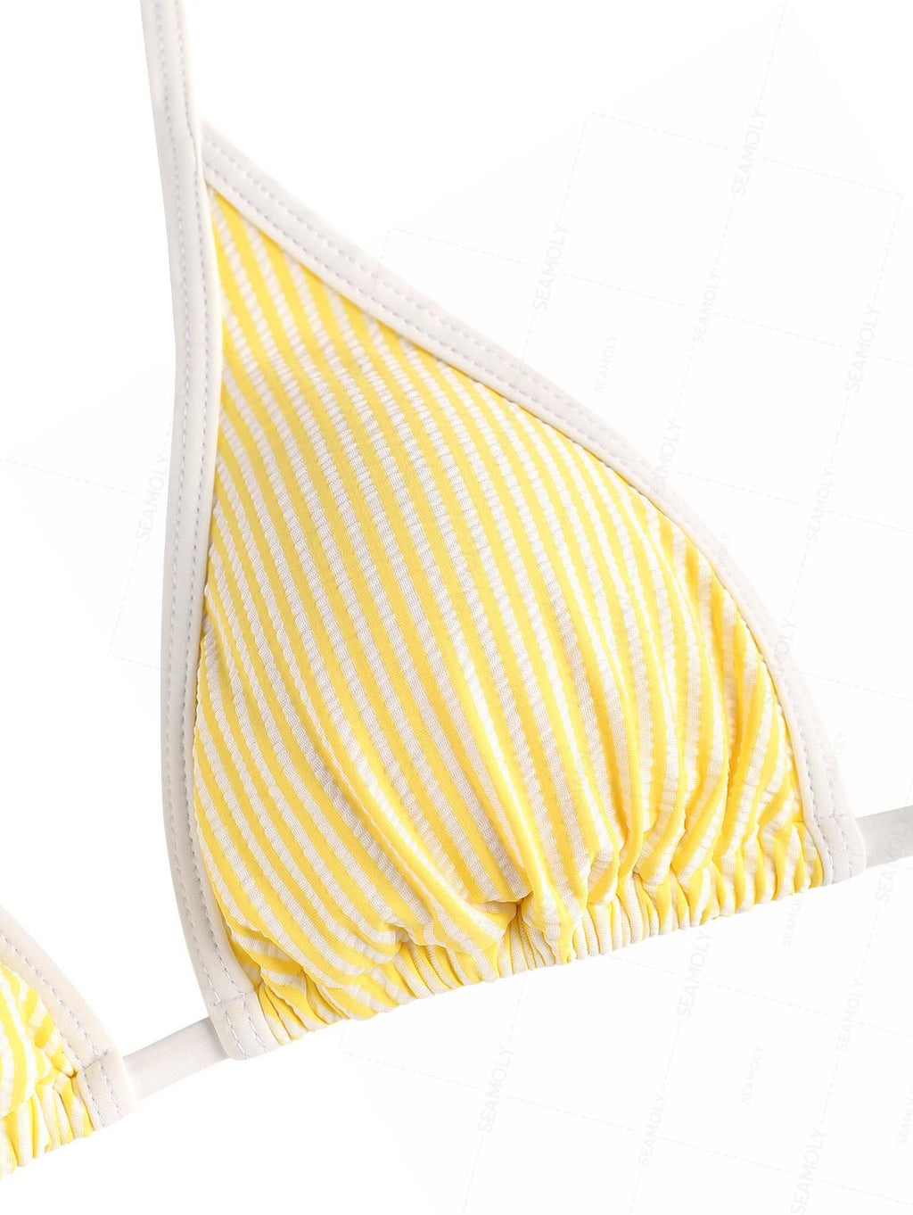 Seamolly Contrast Binding Striped Layered Peplum Halter Triangle Skirtini Bikini Set