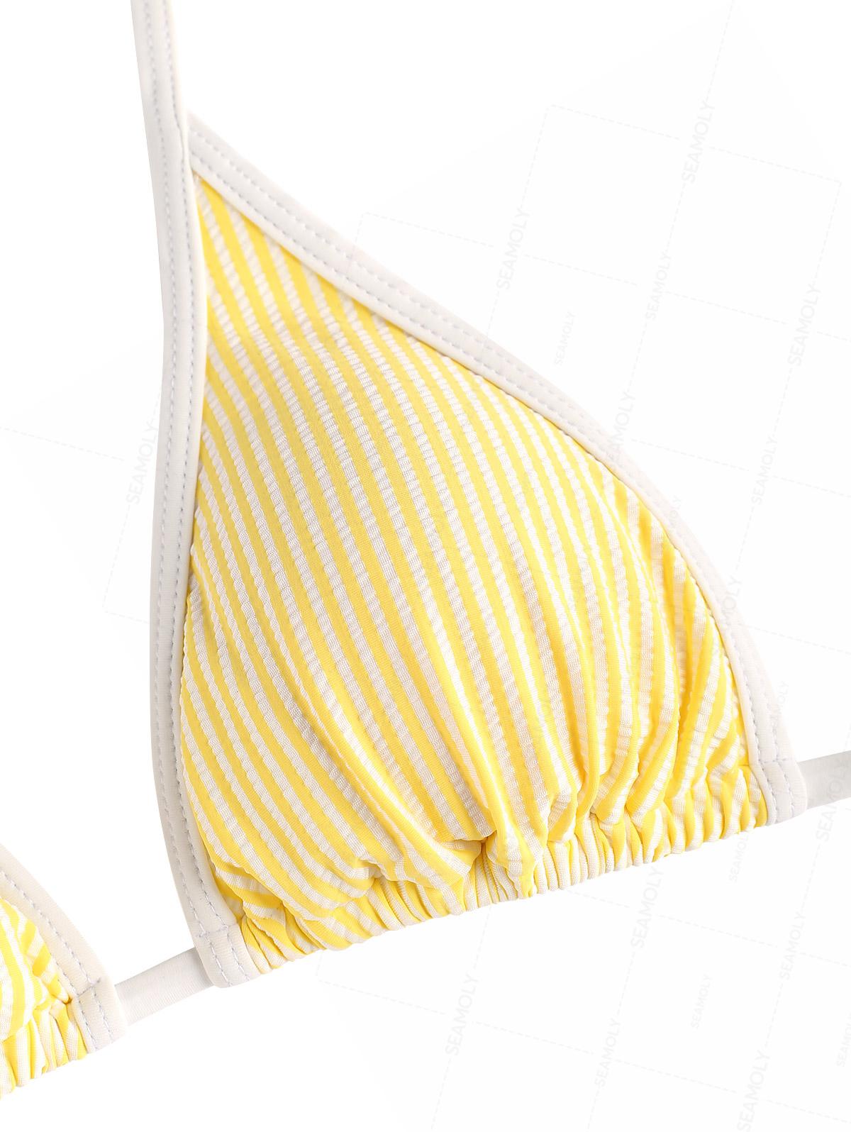 Seamolly Contrast Binding Striped Layered Peplum Halter Triangle Skirtini Bikini Set