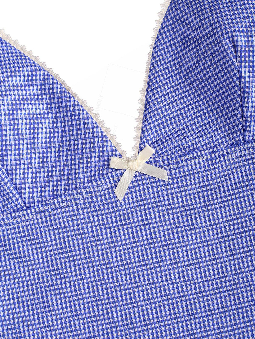 Seamolly Gingham Lace Bowknot Plunging Neck Halter Cinched Tied Side Tankini Set