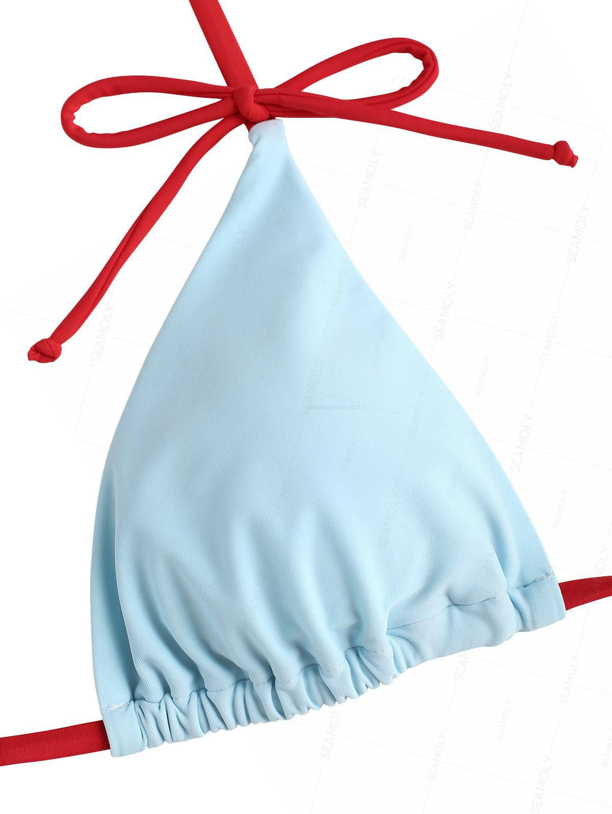 Seamolly Contrast Color Bowknot Halter Triangle Tie Side Bikini Set