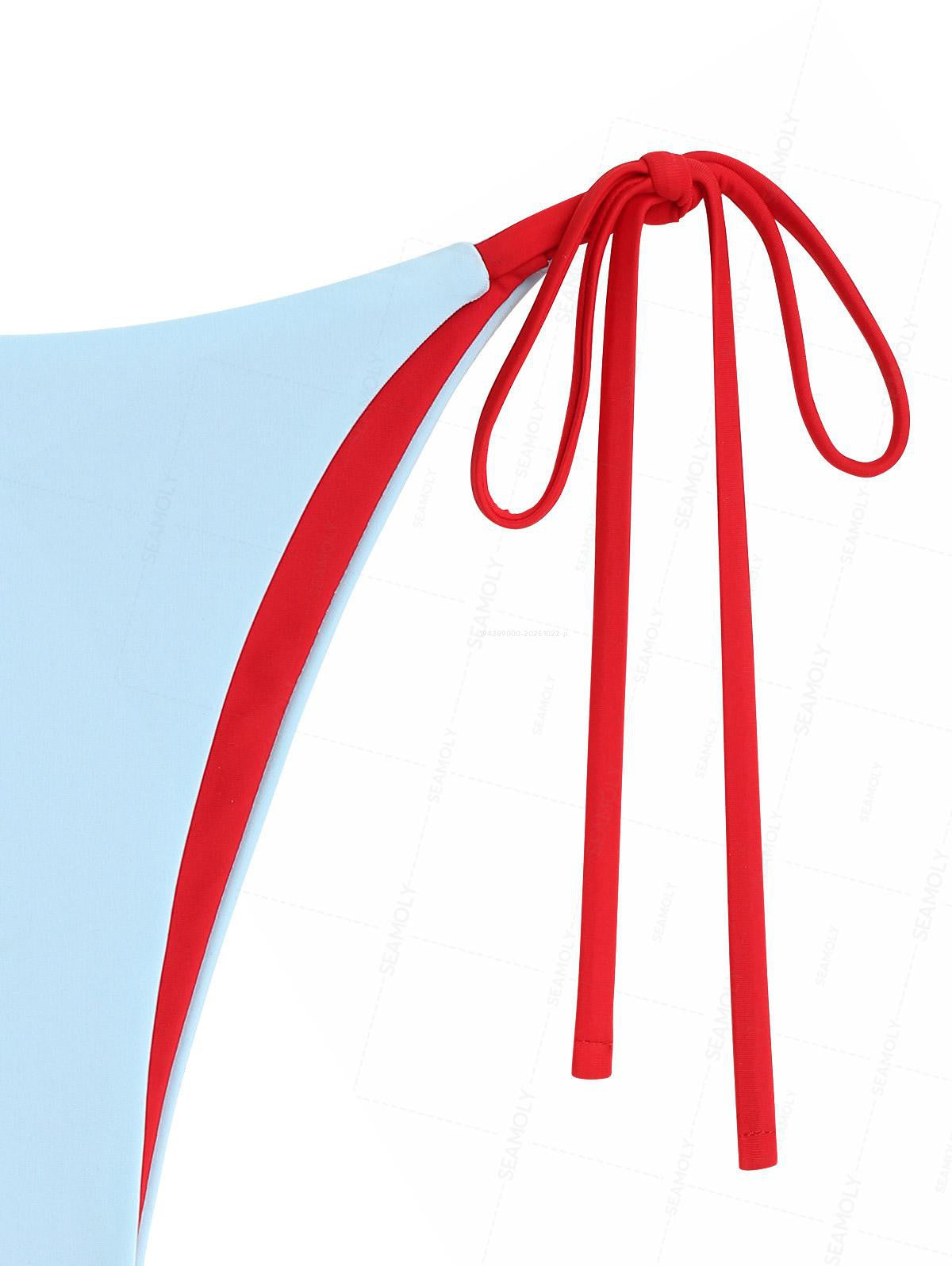 Seamolly Contrast Color Bowknot Halter Triangle Tie Side Bikini Set