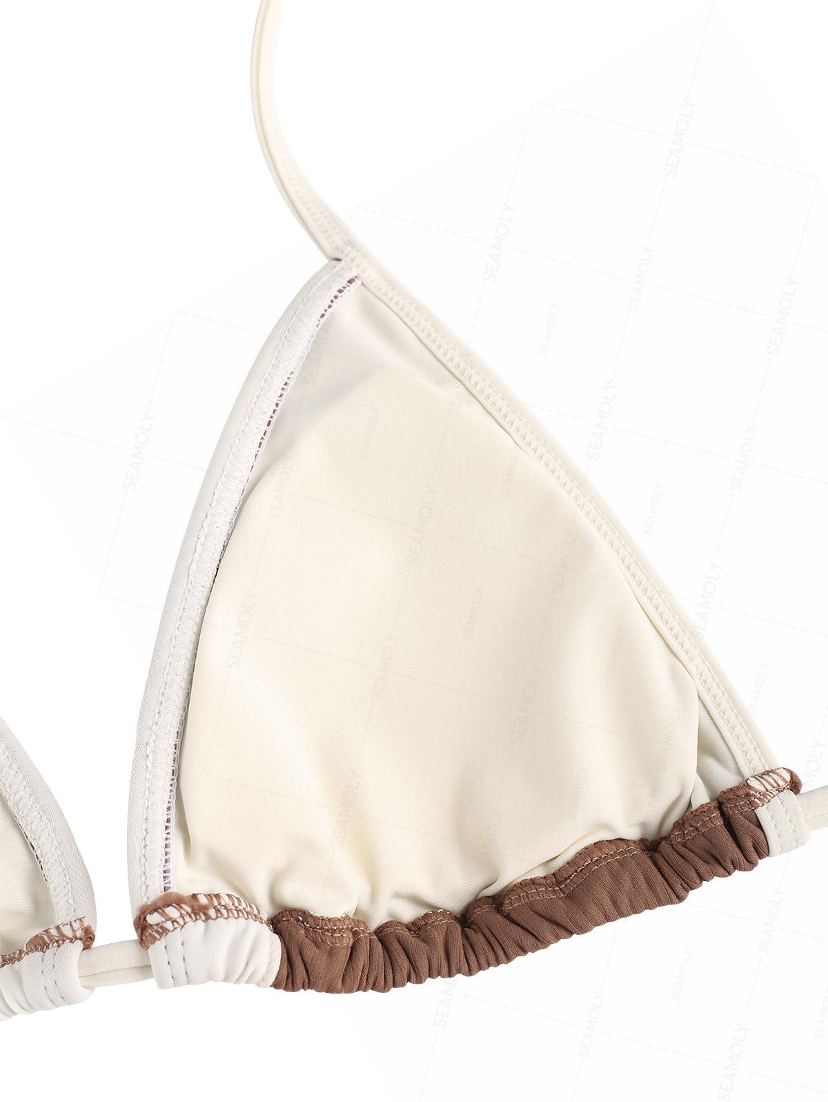 Seamolly Ribbed Ruffles Trim Halter Triangle Boyshorts Bikini Set