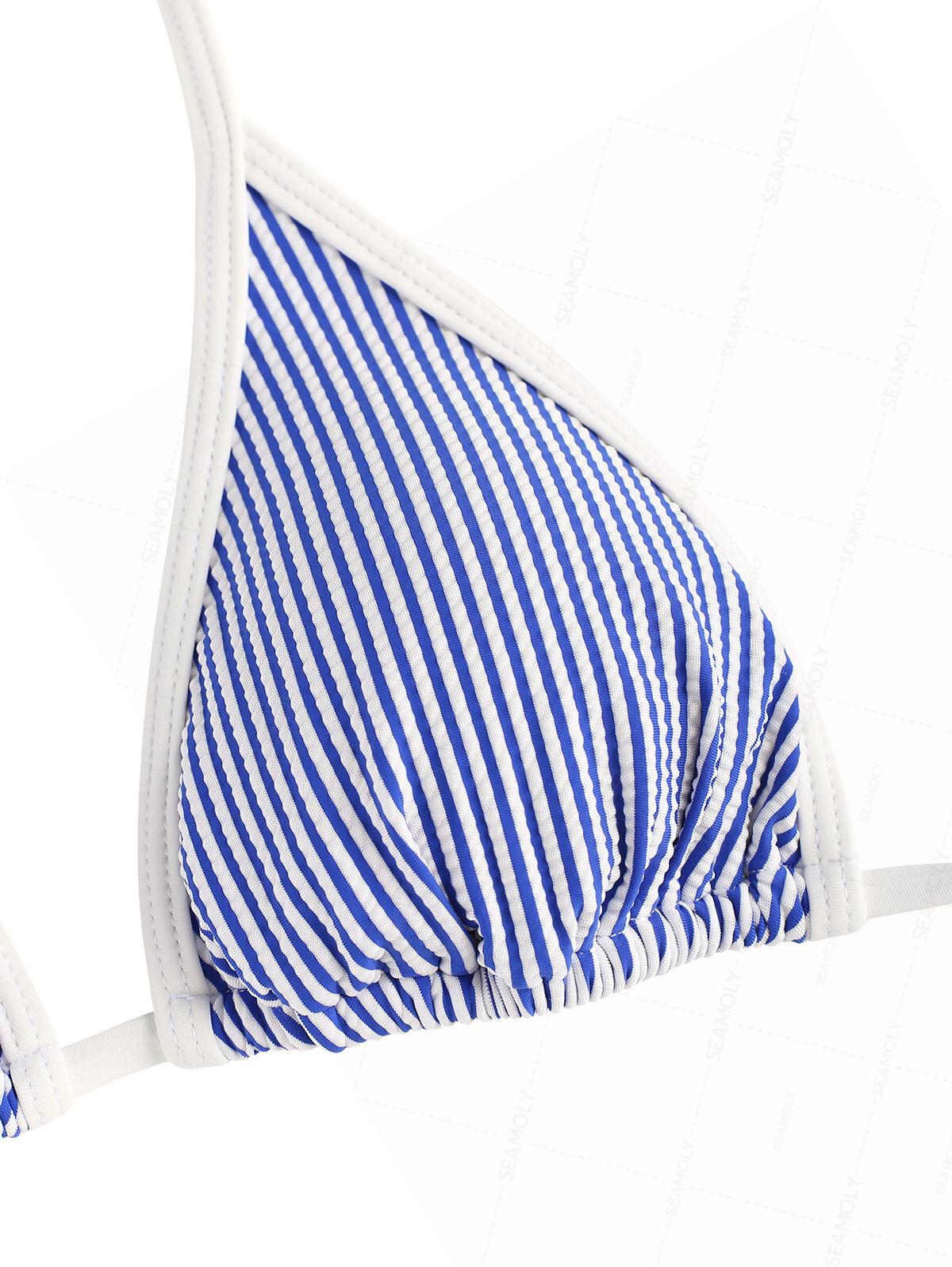 Seamolly Contrast Binding Striped Layered Peplum Halter Triangle Skirtini Bikini Set
