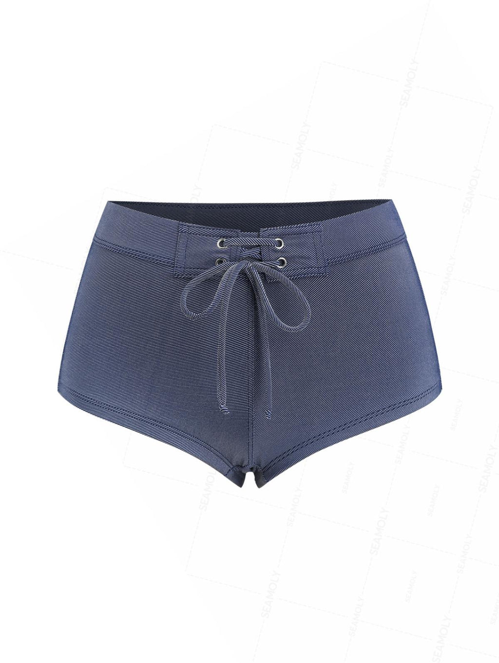 Seamolly Vintage Denim Fabric Grommet Lace Up Beach Swim Bottom Boyshorts