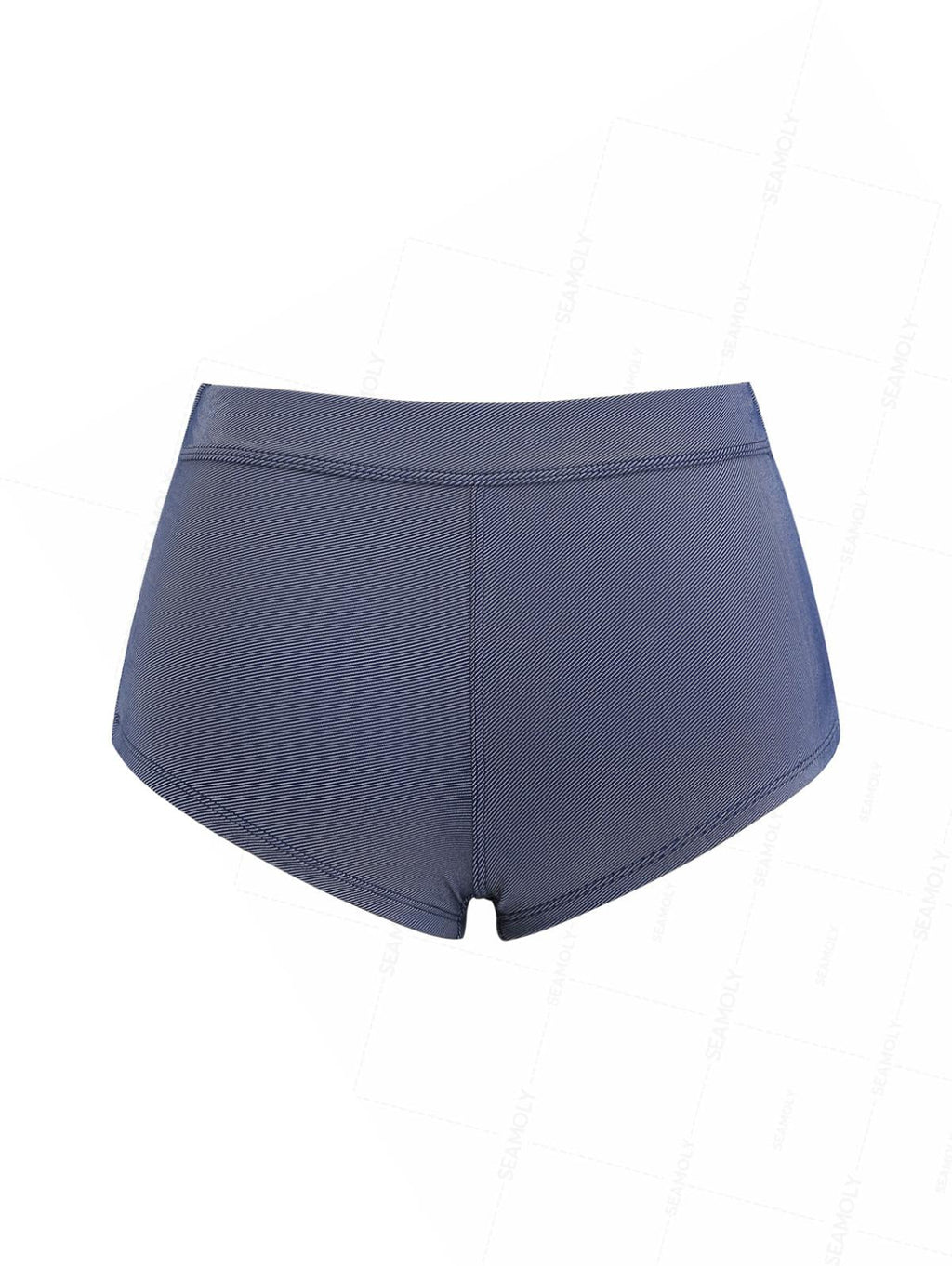 Seamolly Vintage Denim Fabric Grommet Lace Up Beach Swim Bottom Boyshorts