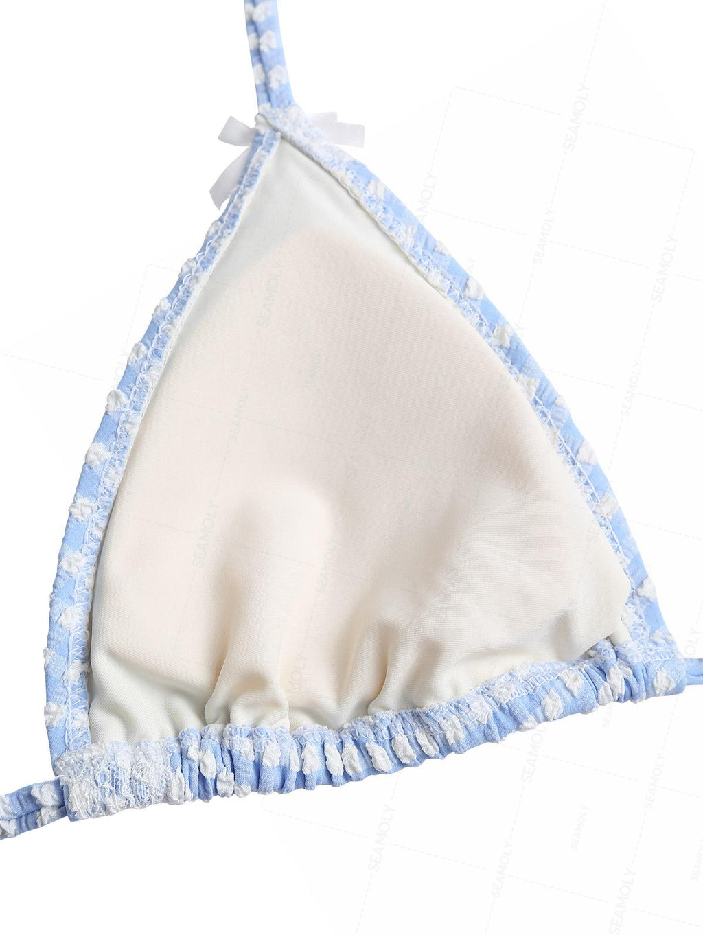 Seamolly Gingham Textured Lace Bowknot Halter Triangle Tie Side Bikini Set