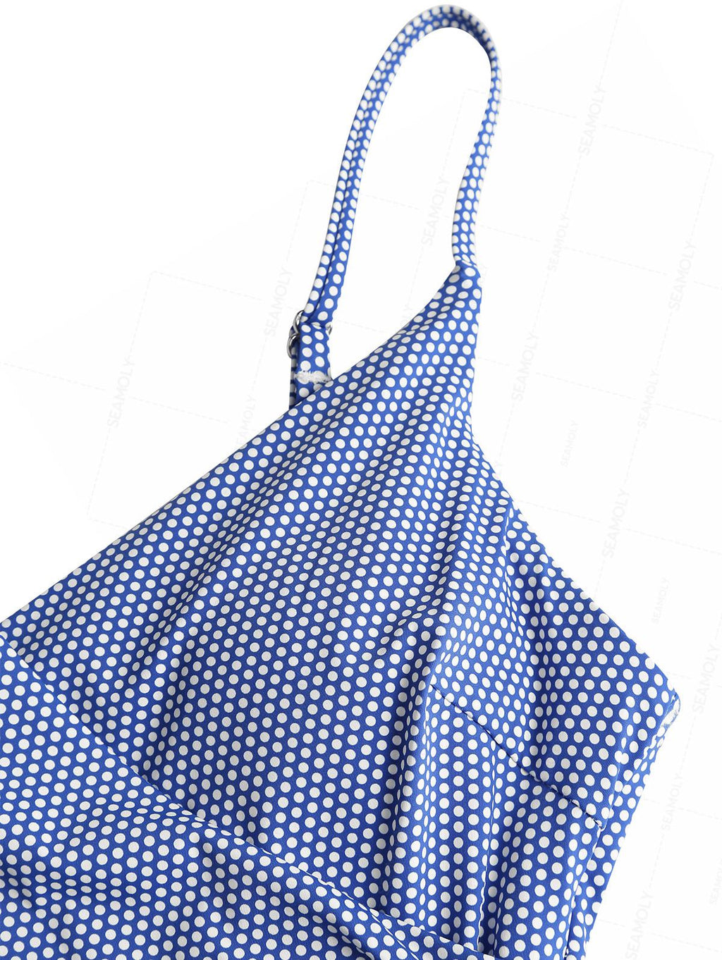 Seamolly Pin Dot Print Ruched Cut Out Plunging Neck One-piece Swimsuit