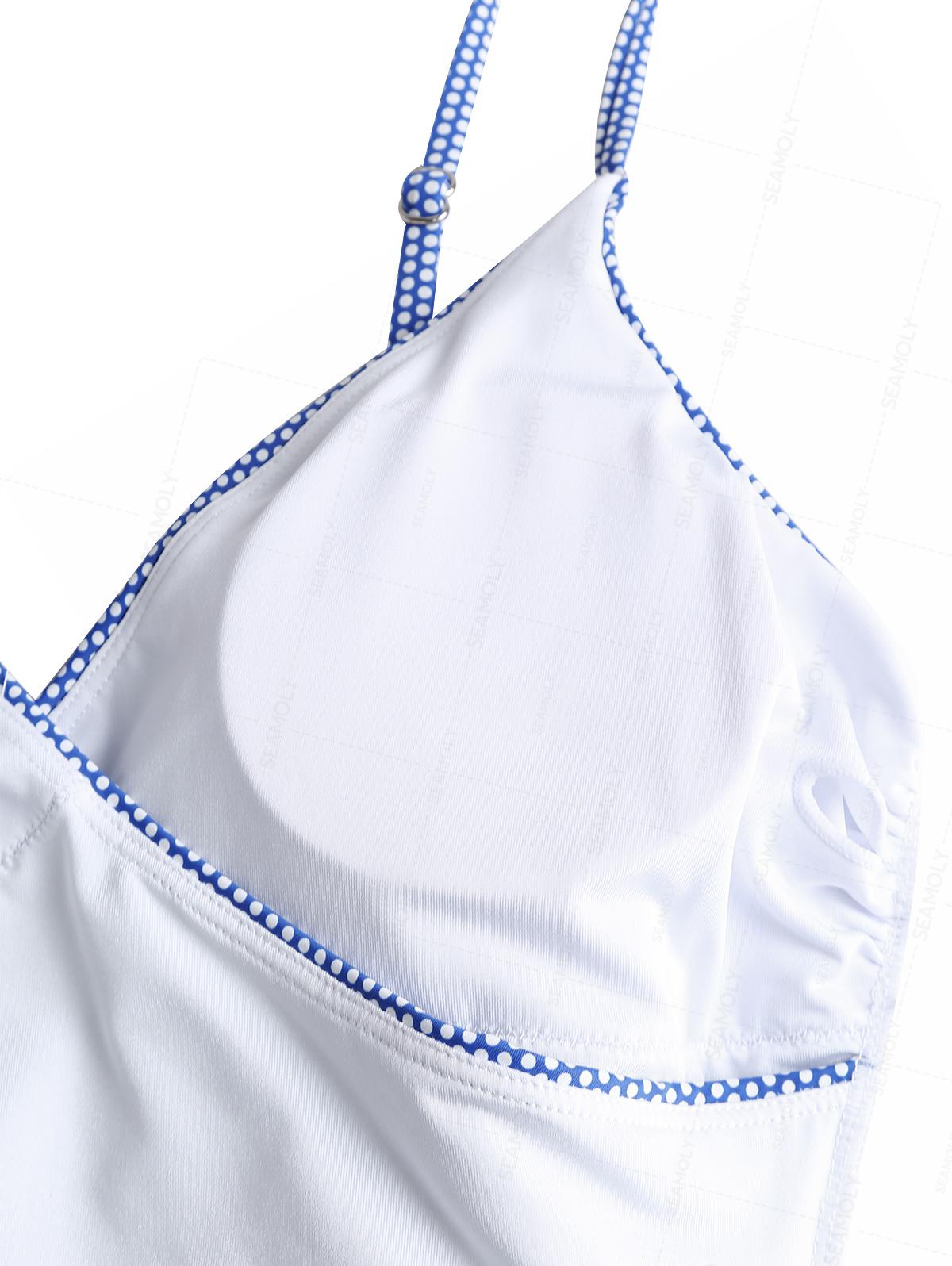 Seamolly Pin Dot Print Ruched Cut Out Plunging Neck One-piece Swimsuit