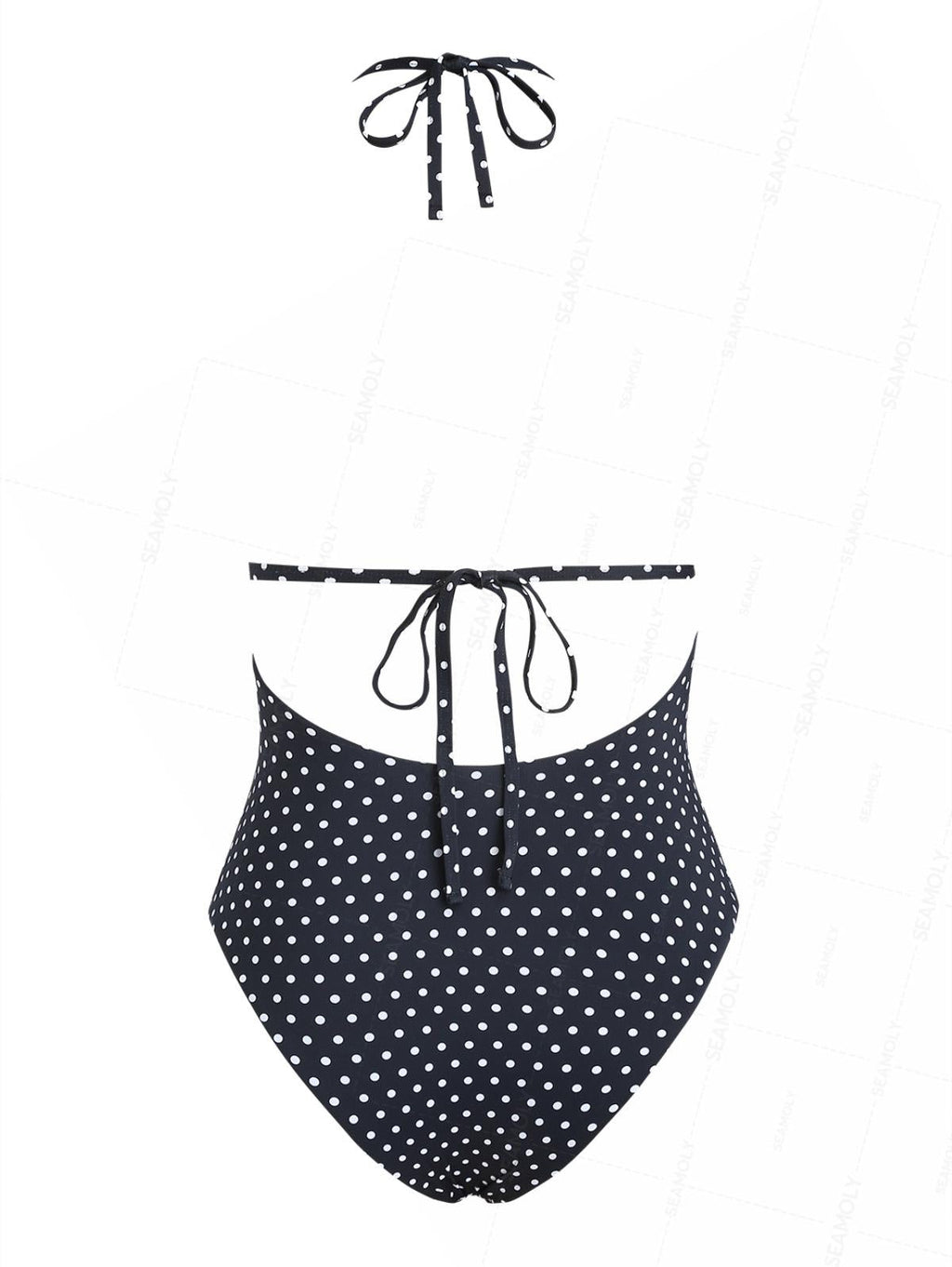 Seamolly Polka Dot Crisscross Open Back Halter One-piece Swimsuit