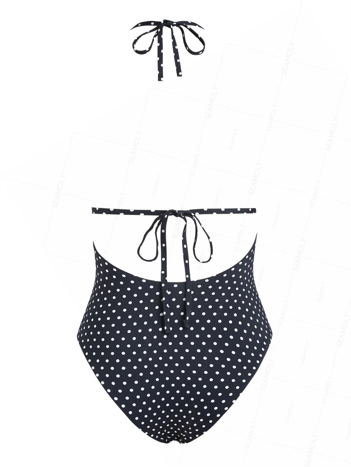 Seamolly Polka Dot Crisscross Open Back Halter One-piece Swimsuit