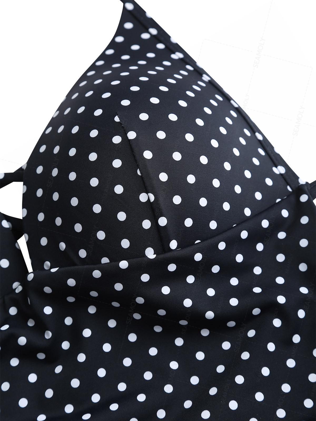 Seamolly Polka Dot Crisscross Open Back Halter One-piece Swimsuit