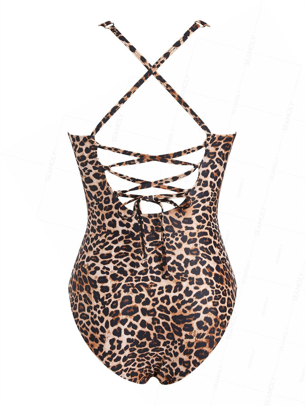 Seamolly Leopard Print Spliced Mesh V Neck One-piece Swimsuit