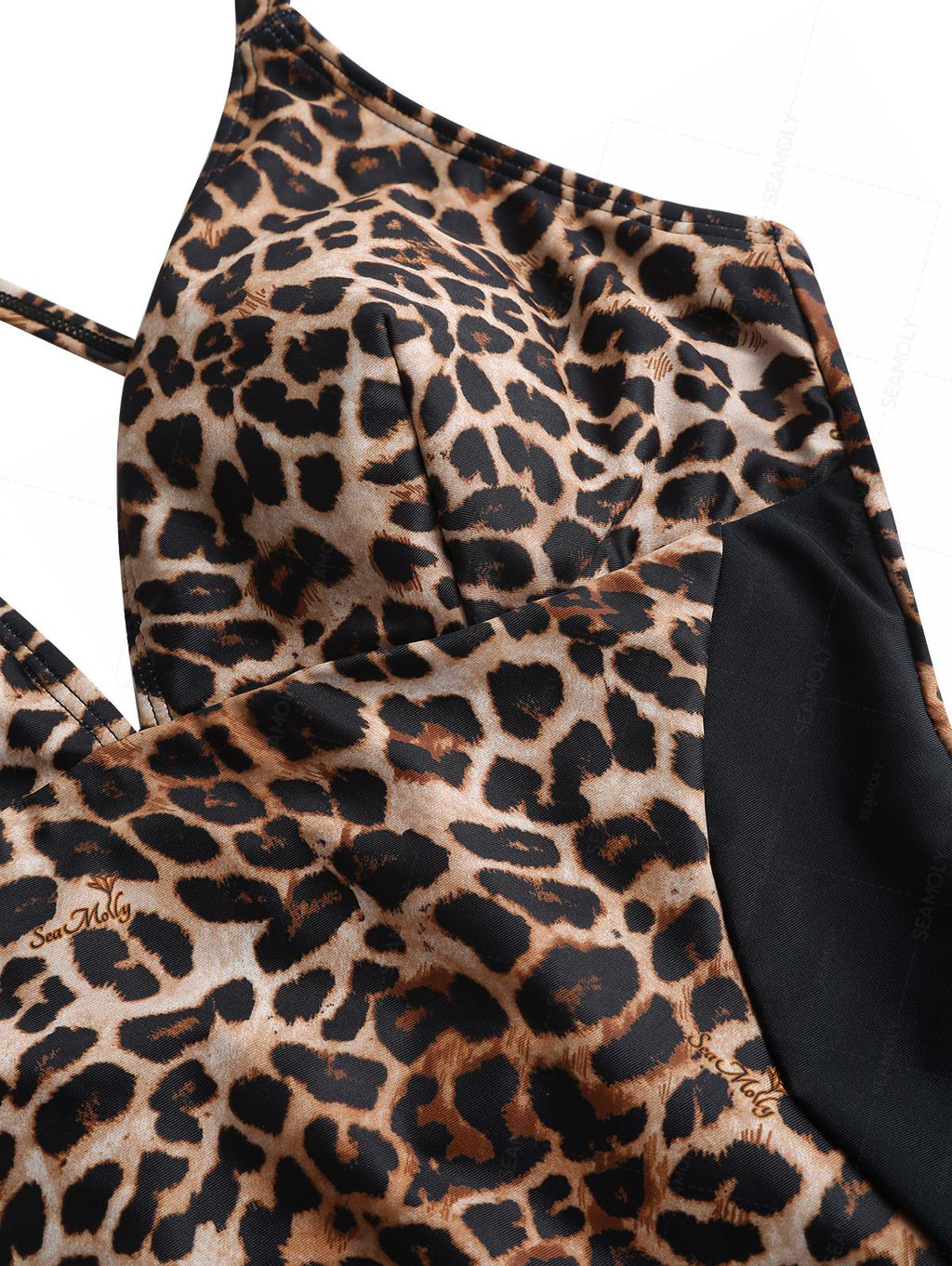 Seamolly Leopard Print Spliced Mesh V Neck One-piece Swimsuit