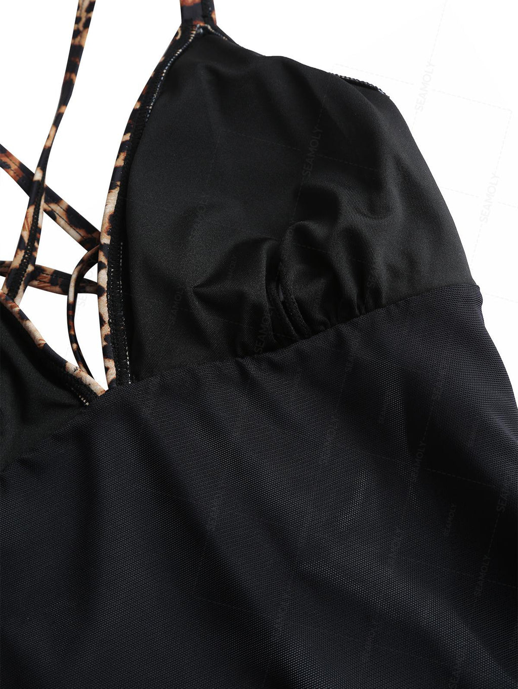 Seamolly Leopard Print Spliced Mesh V Neck One-piece Swimsuit