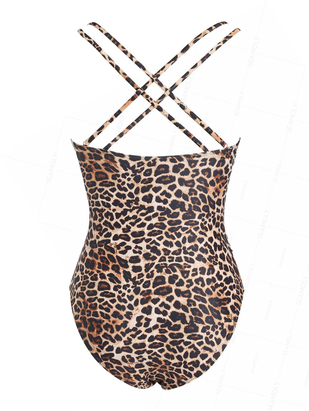 Seamolly Leopard Print Spliced Mesh Plunging Neck One-piece Swimsuit