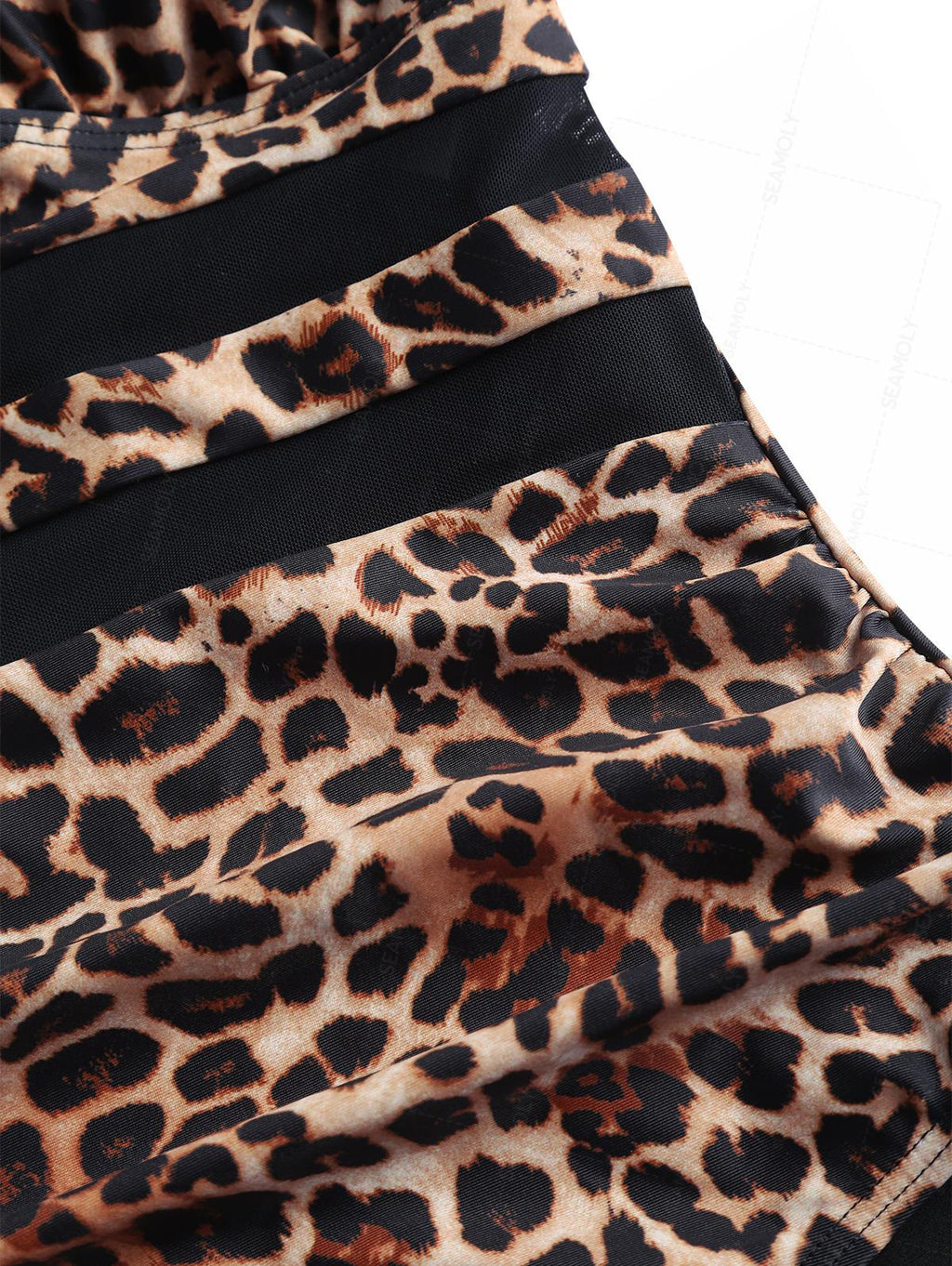 Seamolly Leopard Print Spliced Mesh Plunging Neck One-piece Swimsuit