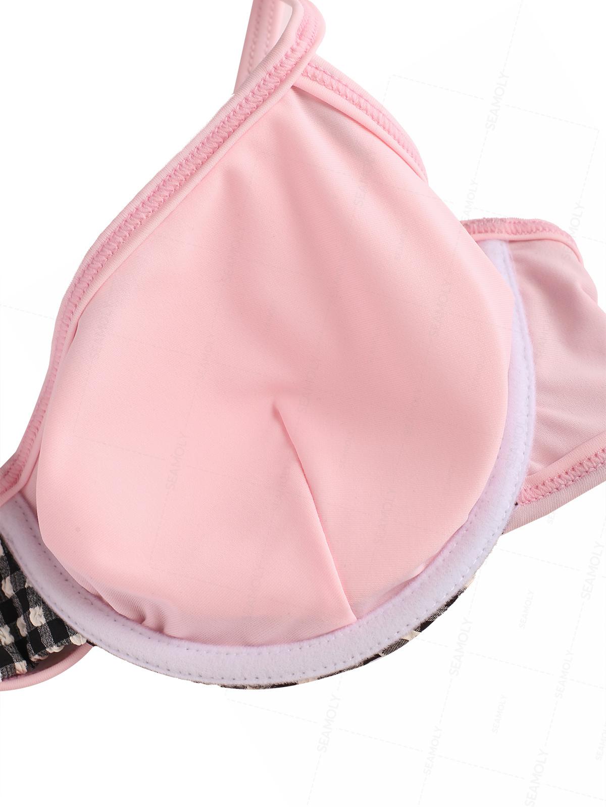 Seamolly Gingham Textured Contrast Binding Bowknot  Underwire Bikini Set