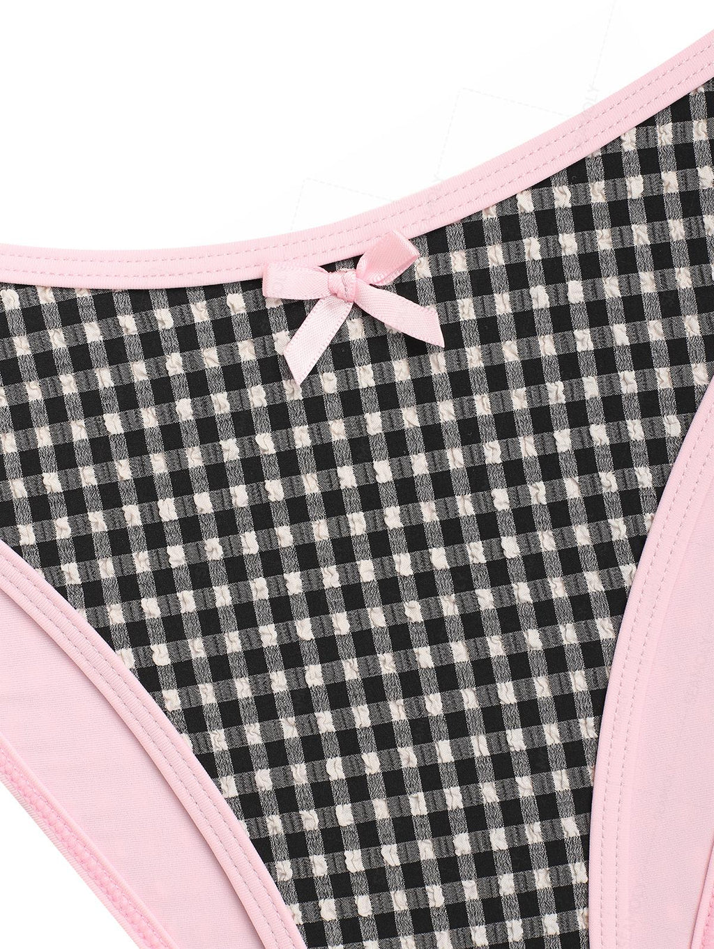 Seamolly Gingham Textured Contrast Binding Bowknot  Underwire Bikini Set