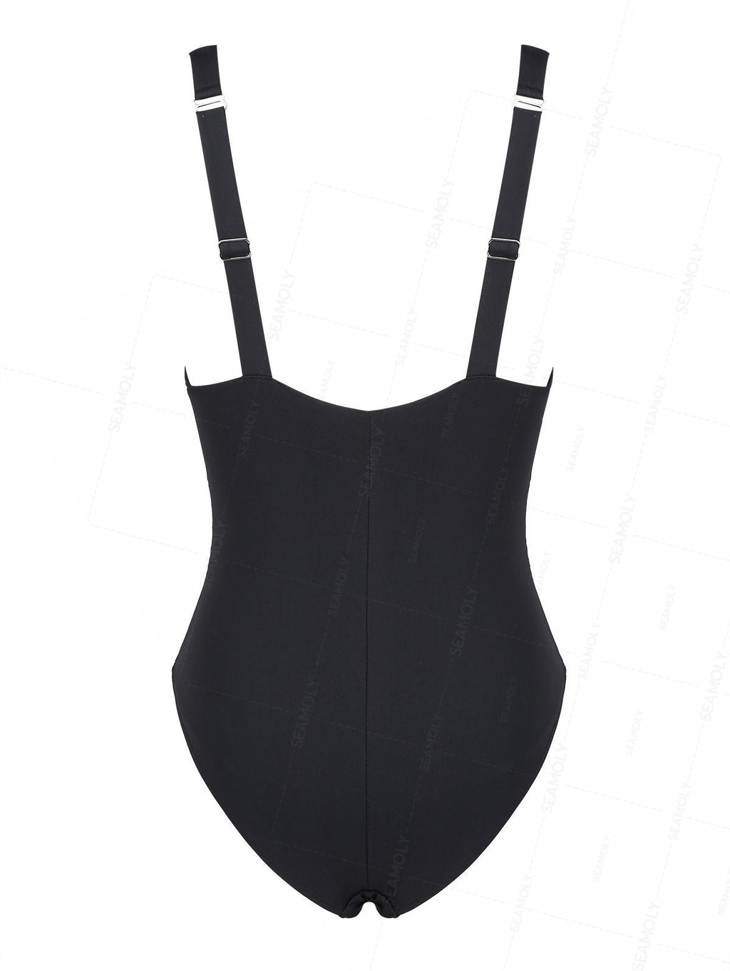 Seamolly Solid Color Ruched Plunging Neck One-piece Swimsuit