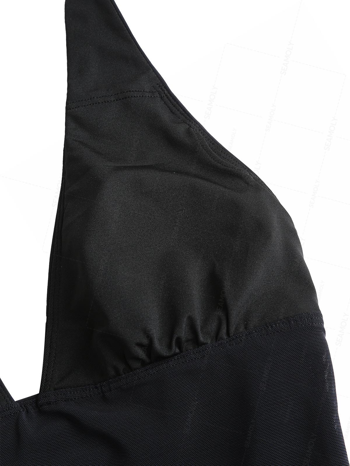 Seamolly Solid Color Ruched Plunging Neck One-piece Swimsuit