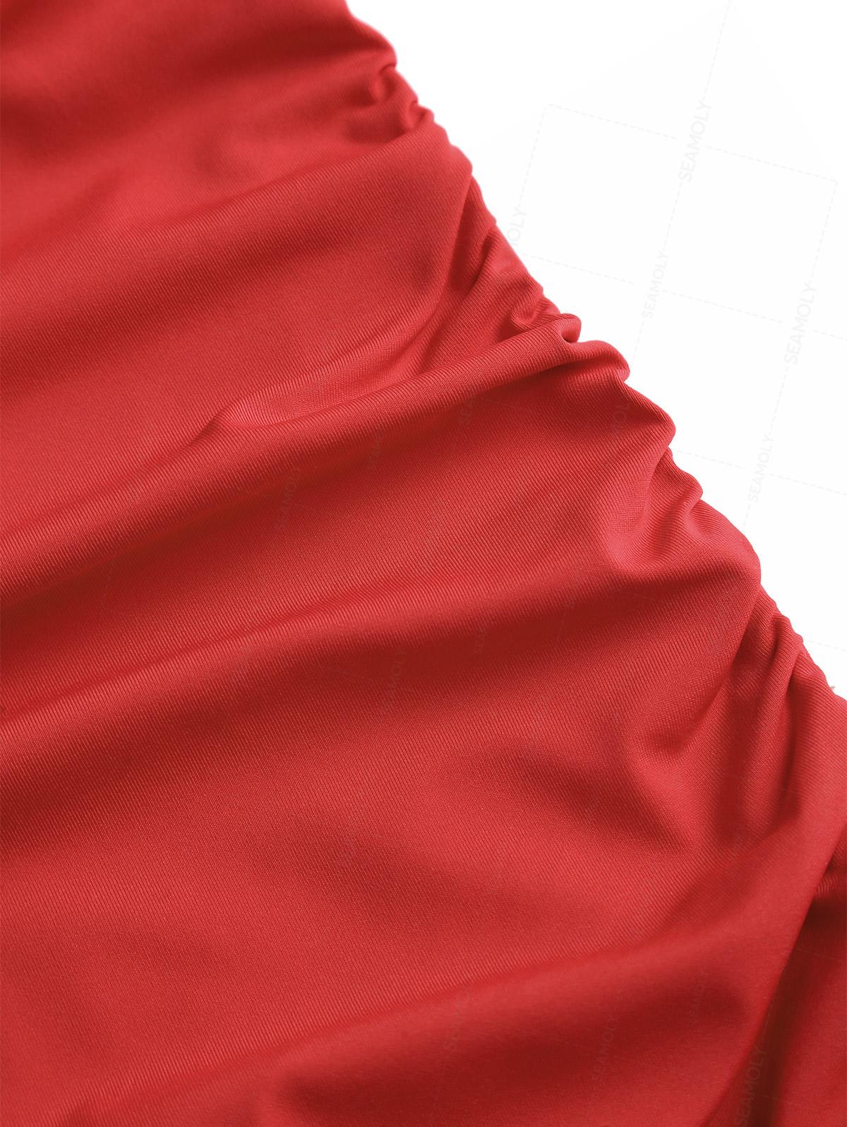 Seamolly Solid Color Ruched Ruffles Trim Plunging Neck One-piece Swimsuit