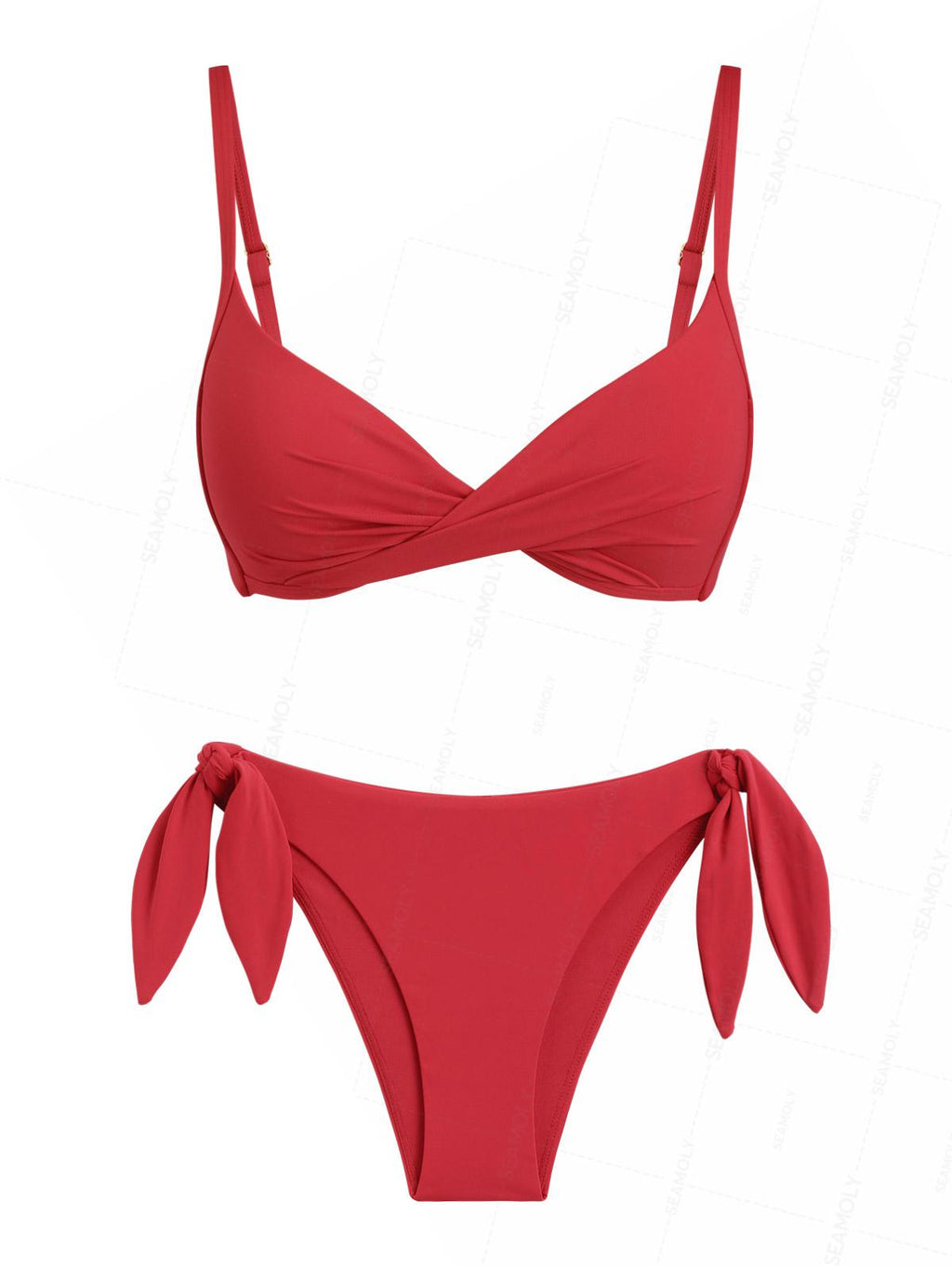Seamolly Solid Color Crisscross Twist Gathering & Support Triangle Bikini Set