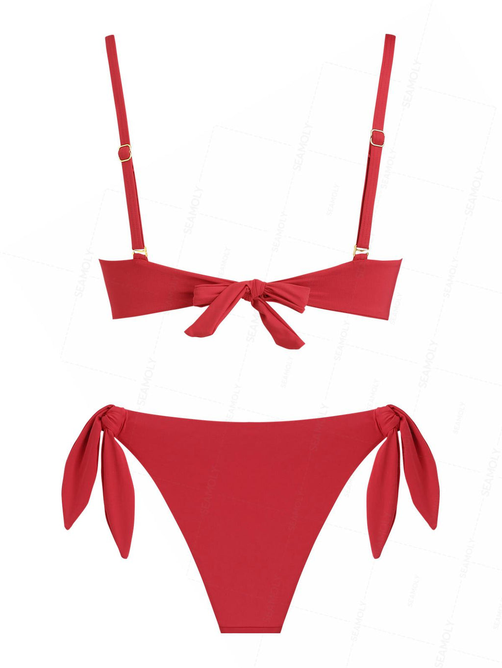 Seamolly Solid Color Crisscross Twist Gathering & Support Triangle Bikini Set