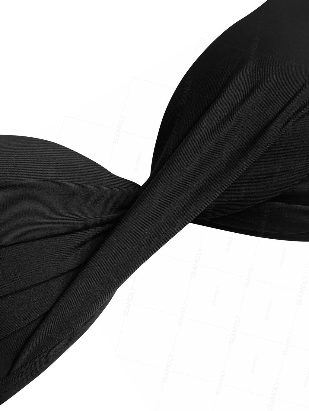 Seamolly Black Color Crisscross Twisted Ruched Gathering Triangle Bikini Set