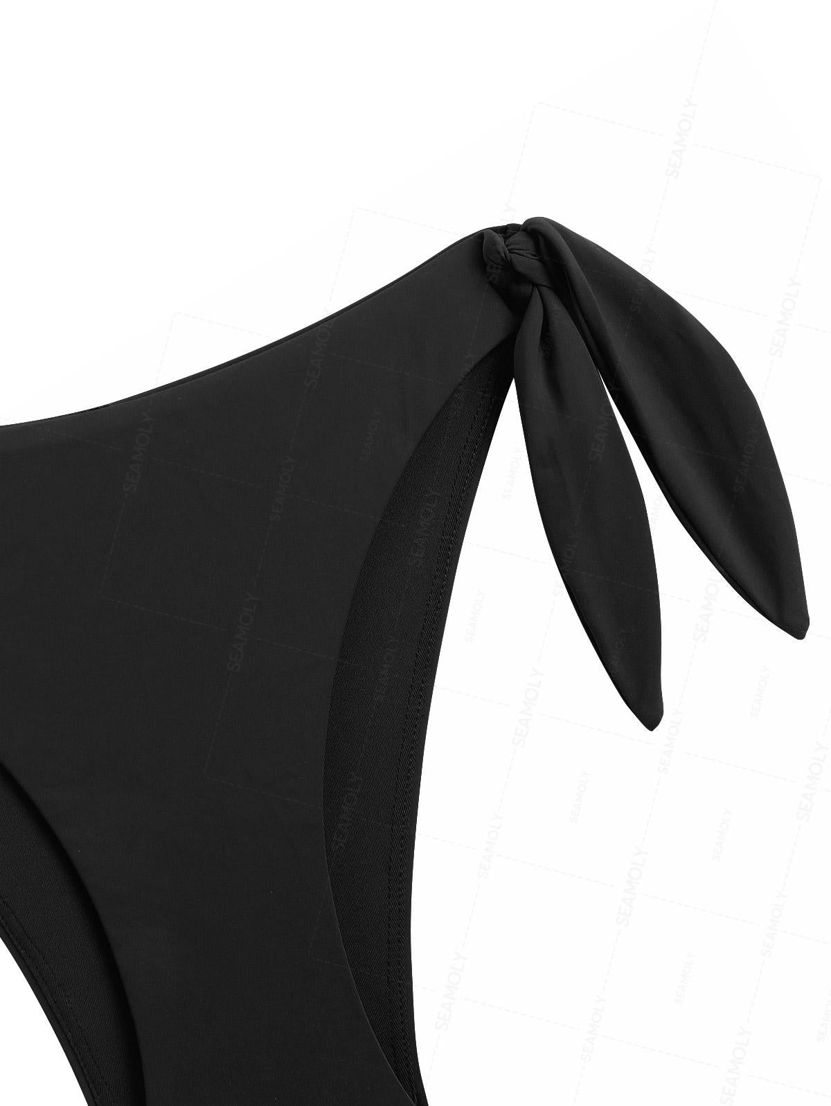 Seamolly Black Color Crisscross Twisted Ruched Gathering Triangle Bikini Set